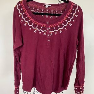 Lucky Brand Wide Neck Long Sleeve Top with Knit Patterns